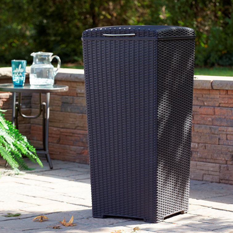 Outdoor Resin Wicker Waste Basket Trash Can with Liner Keter Pacific 30